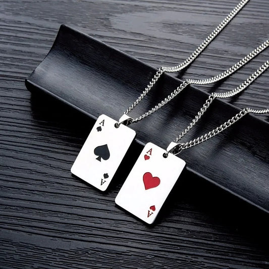 Lucky Ace of Spades Stainless Steel Men's Necklace - Silver Poker Pendant for Men and Women | Casino Fortune Playing Cards