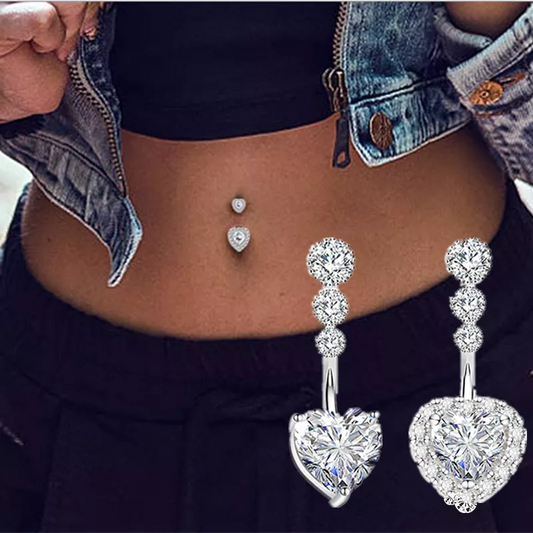 Crystal Heart Belly Button Ring - Surgical Steel Sexy Flower Navel Piercing - Body Jewelry for a Stunning Look (1PCS)