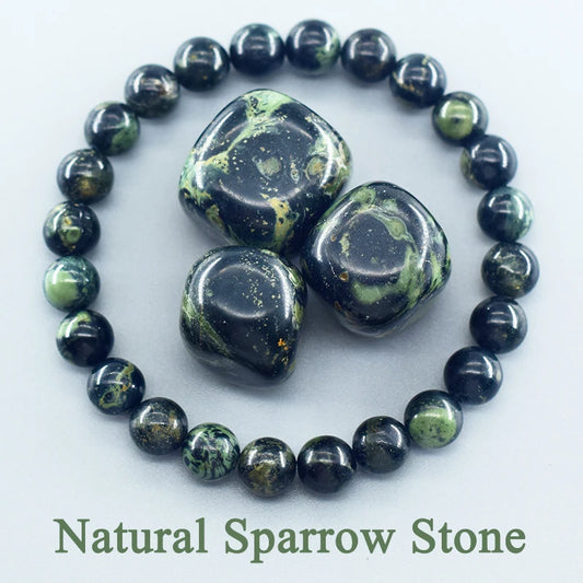 Handmade Sparrow Stone Bracelet – Authentic Natural Round Beads Jewelry with Real Agates Quartz, Elastic Rope for Men and Women