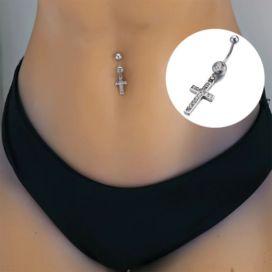 Cross Pendant Crystal Belly Button Ring - New Fashion Sexy Navel Nail Body Jewelry for Women and Girls