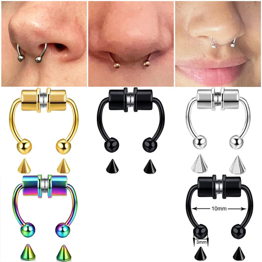 Magnetic Fake Piercing Nose Ring – Stainless Steel Fake Septum Piercing, Nose Clip Fashion Jewelry, Ideal Gift for Women, Men, and Girls