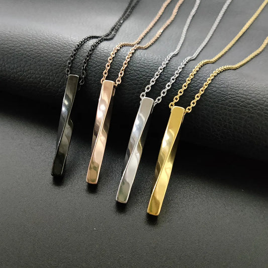 Black Rectangle Pendant Men's Necklace - Trendy and Simple Stainless Steel Chain for Men and Women | Fashion Jewelry Gift