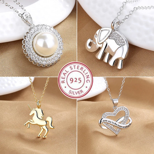 Elephant Pendant Clavicle Chain Necklace - 925 Sterling Silver with AAA Zircon - Elegant Wedding Party Fashion Jewelry Gift for Women