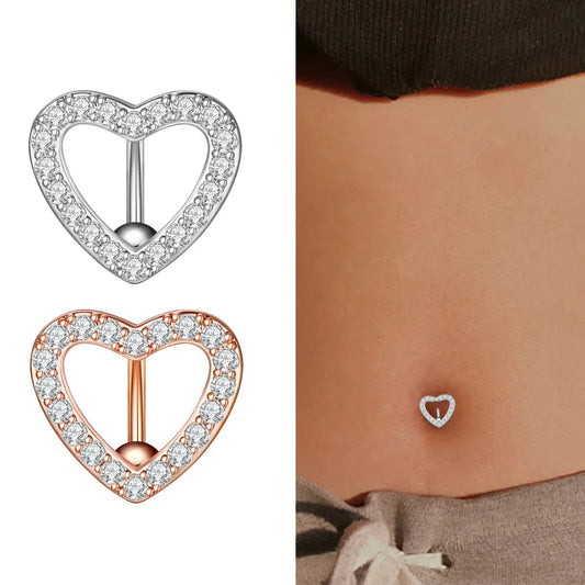 Stainless Steel Big Heart Reversed Bar Belly Button Ring