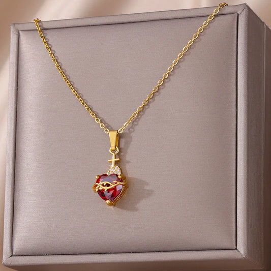 Vintage Geometric Heart Cross Necklace - Zircon Embellished, Vine Surround - Choker Style for Women - Aesthetic Fashion Jewelry Gift