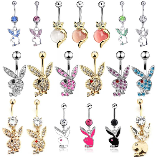 Cute Bunny Rabbit Belly Button Ring for Stylish Women's Navel Belly Button Piercing