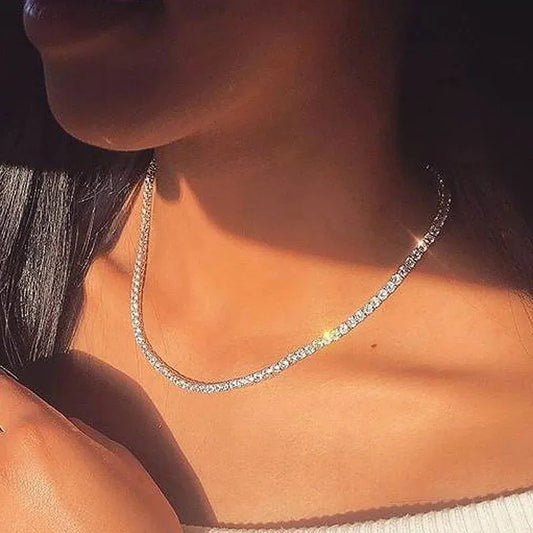 Luxury Cubic Zirconia Crystal Tennis Chain Choker - Stylish Hiphop Neck Accessory for Women - Iced Out Jewelry